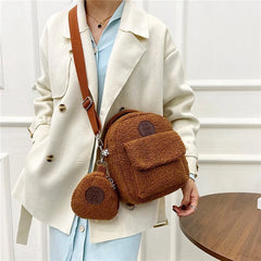 Plush Mini Backpack Bear Pattern Crossbody Bag Lightweight Gift