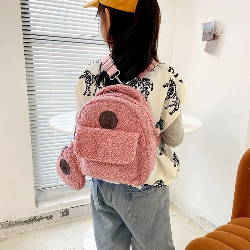 Plush Mini Backpack Bear Pattern Crossbody Bag Lightweight Gift