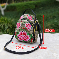 Vintage Mini Crossbody Backpack Embroidered Flower Zipper Bag