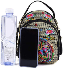 Vintage Mini Crossbody Backpack Embroidered Flower Zipper Bag