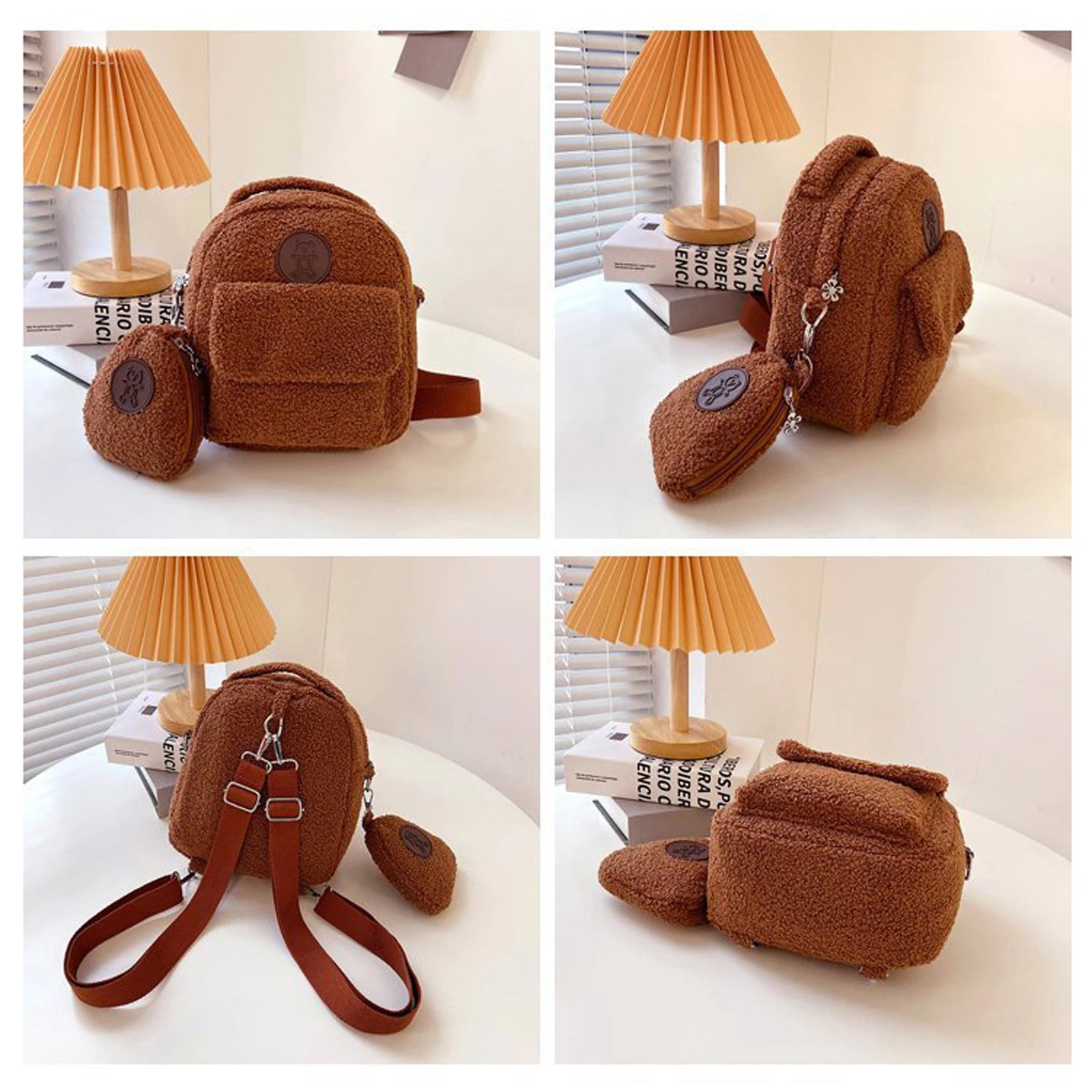 Plush Mini Backpack Lightweight Lamb Wool Bear Crossbody Bag