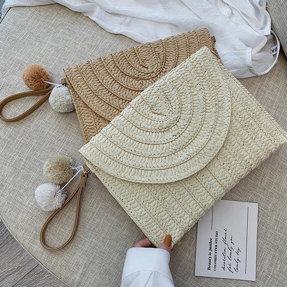 Women Crossbody Envelope Bag Straw Handbag Clutch Shoulder Beach Bag