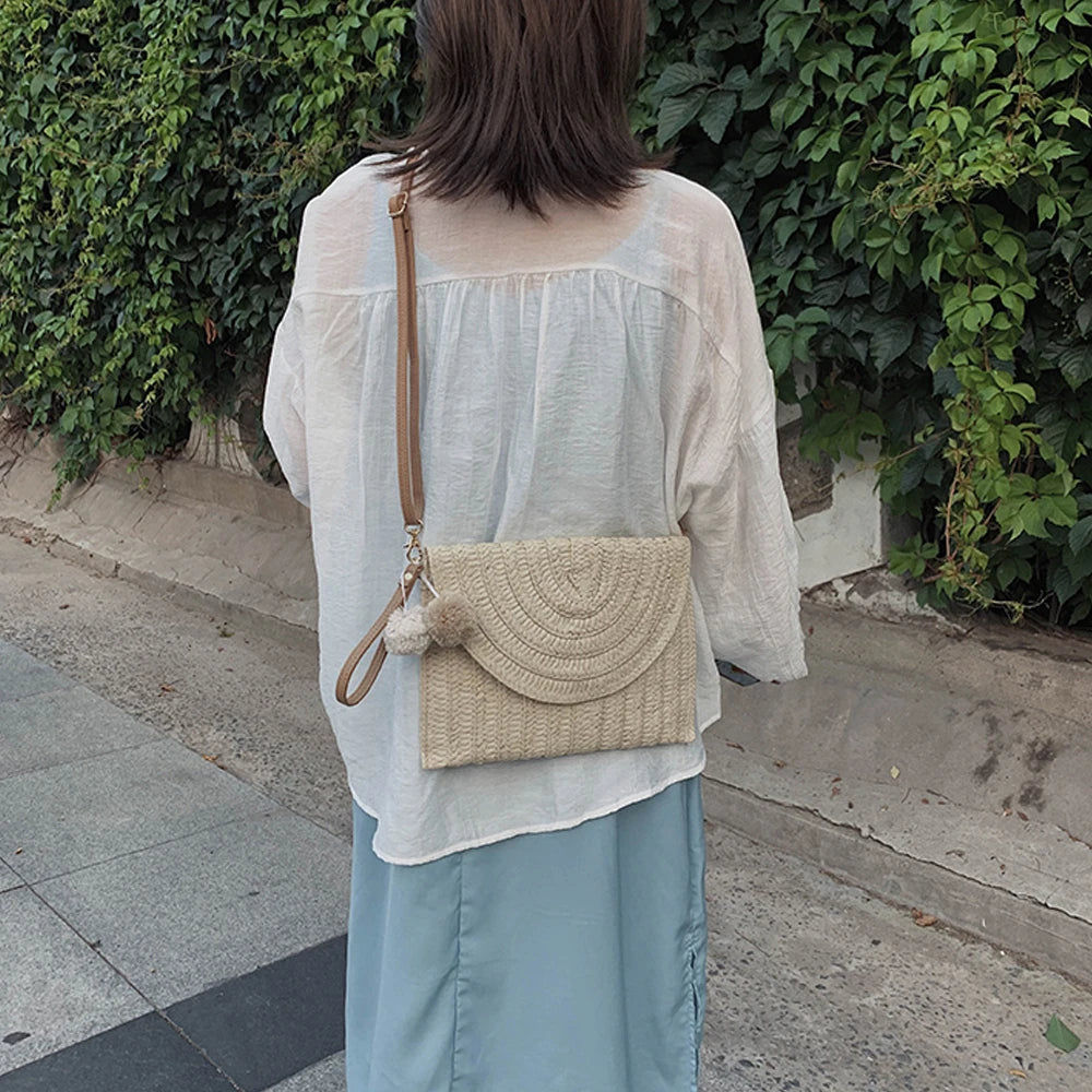 Women Crossbody Envelope Bag Straw Handbag Clutch Shoulder Beach Bag