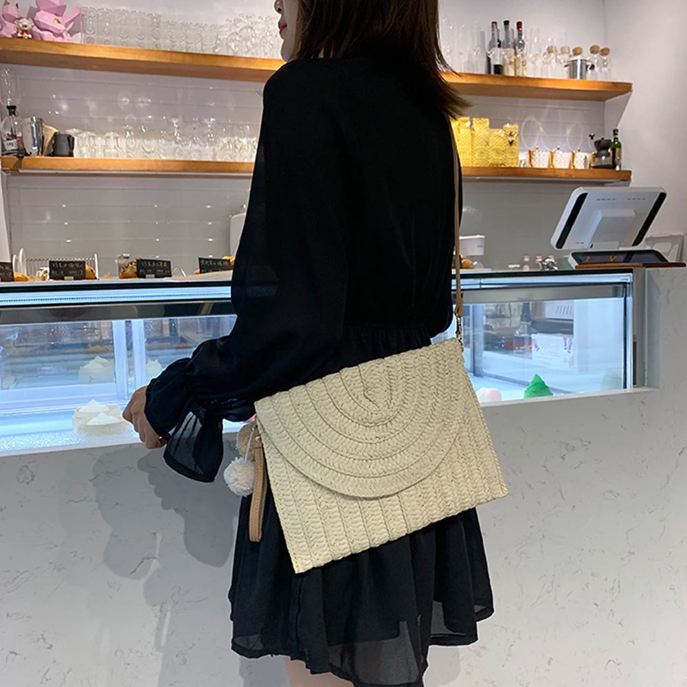 Women Crossbody Envelope Bag Straw Handbag Clutch Shoulder Beach Bag