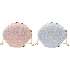 Mermaid Seashell Purse Cross-Body Shoulder Bag Glitter Sequins Chain Evening Pur