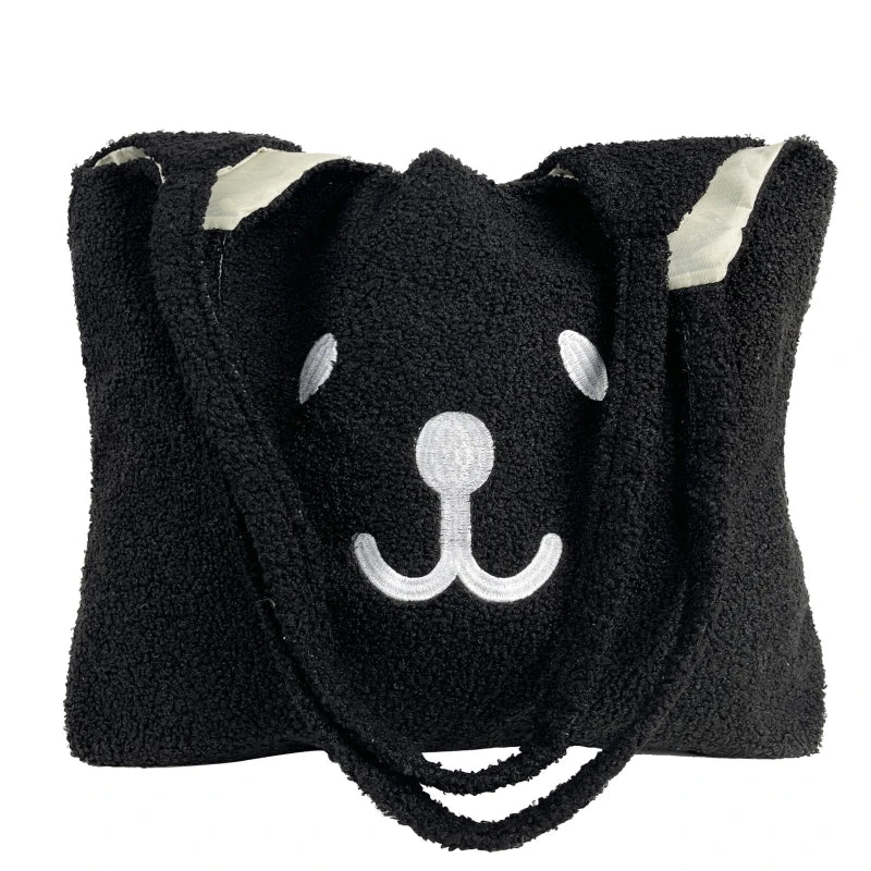 Plush Bear Tote Shoulder Bag Embroidery Satchel Shopping Bag
