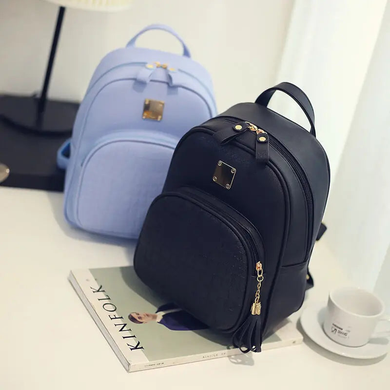 Women Girls School Bag PU Leather Anti-Theft Backpack Rucksack