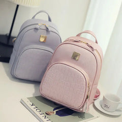Women Girls School Bag PU Leather Anti-Theft Backpack Rucksack