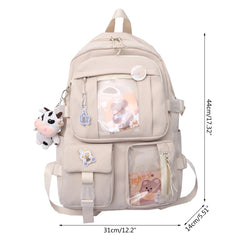 Harajuku Style Student Backpack with Pendant Laptop Drop