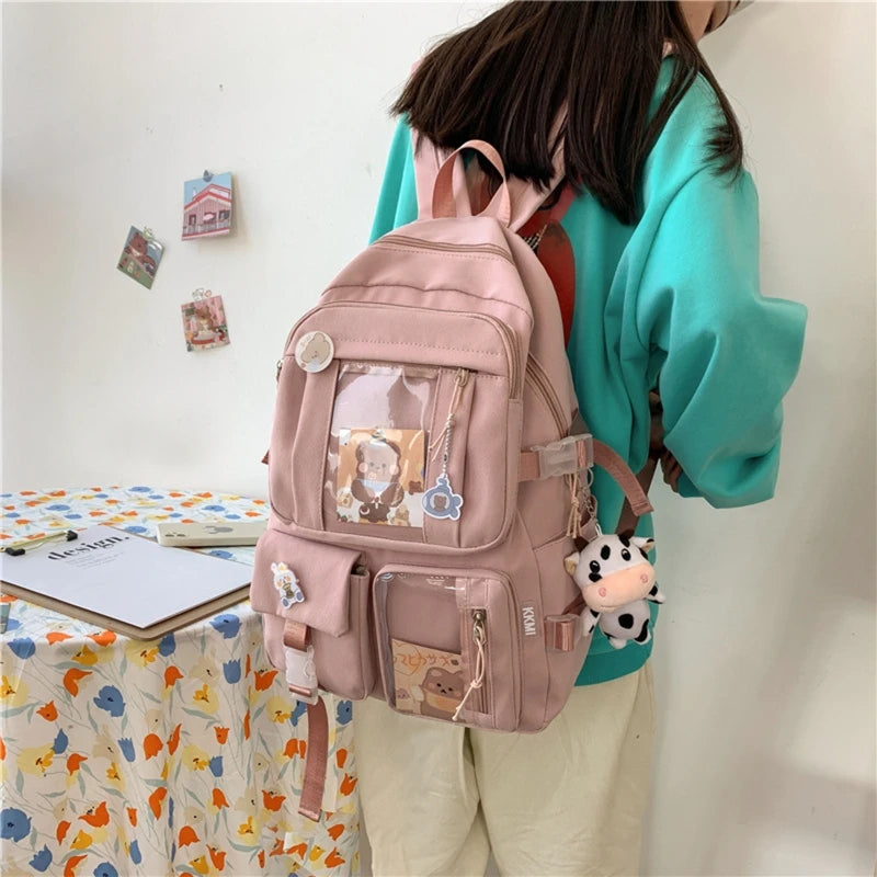 Harajuku Style Student Backpack with Pendant Laptop Drop
