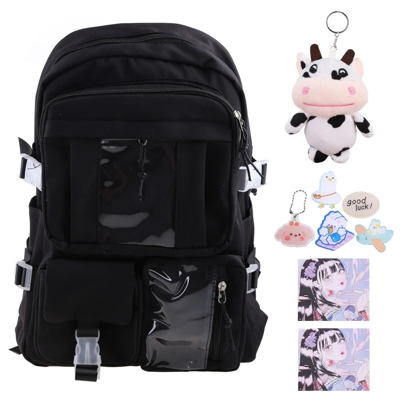Harajuku Style Student Backpack with Pendant Laptop Drop