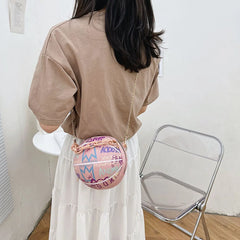 Women Graffiti Chain Bags Basketball Shoulder Ladies PU Leather Handbags