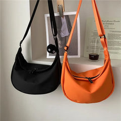 Women Half Moon Nylon Crossbody Bag Chest Bag Large Capacity Shoulder Bags