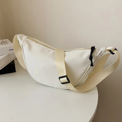 Women Half Moon Nylon Crossbody Bag Chest Bag Large Capacity Shoulder Bags