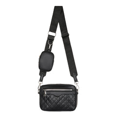 Leather Hand Crossbody Bag with Rhombus Pattern and Small Purse