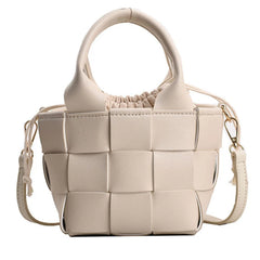 Women's Woven Shoulder Bag Portable Messenger Bucket Bag