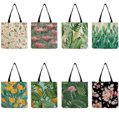 Flower Plant Print Eco Reusable Shoulder Bag Large Capacity Tote