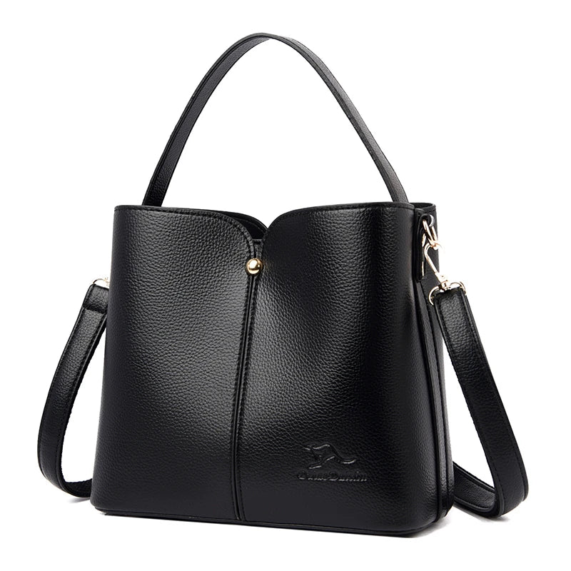 Soft Leather Bucket Tote Bag for Women