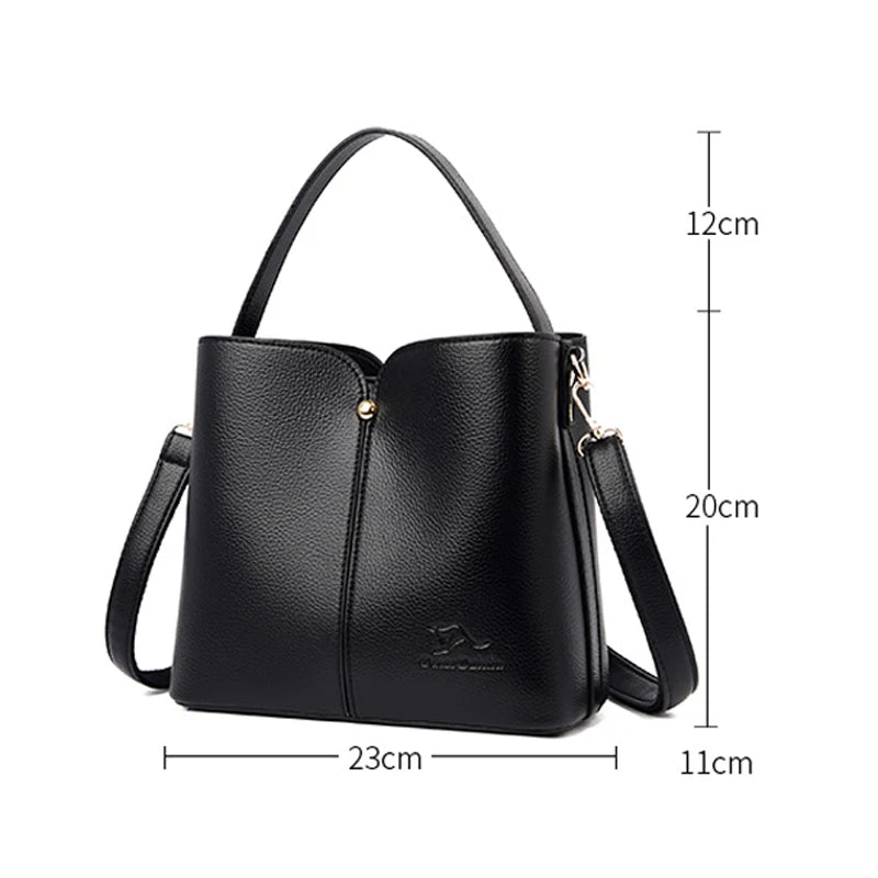 Soft Leather Bucket Tote Bag for Women