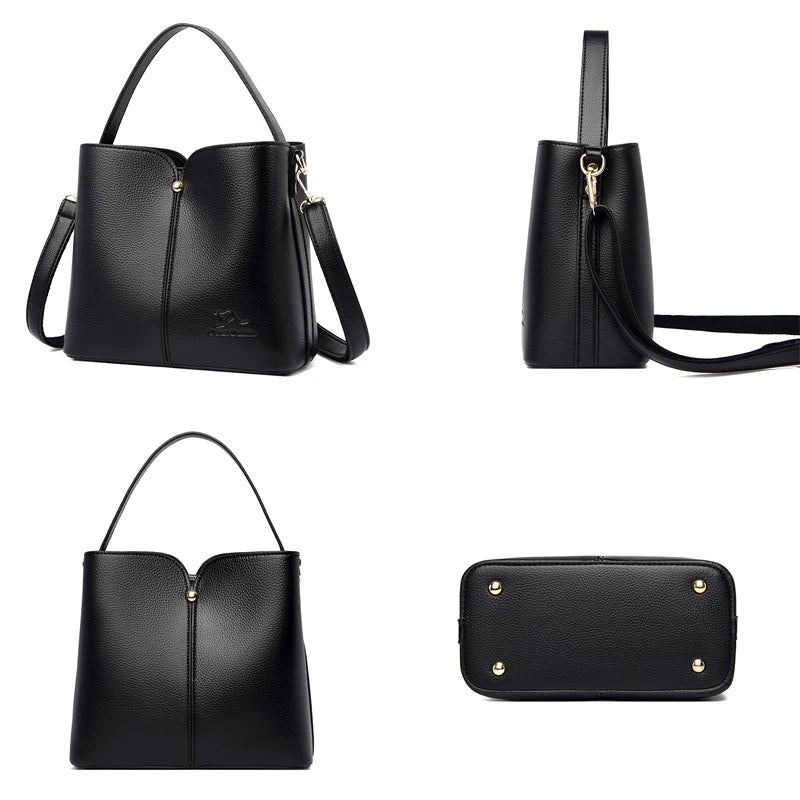 Soft Leather Bucket Tote Bag for Women