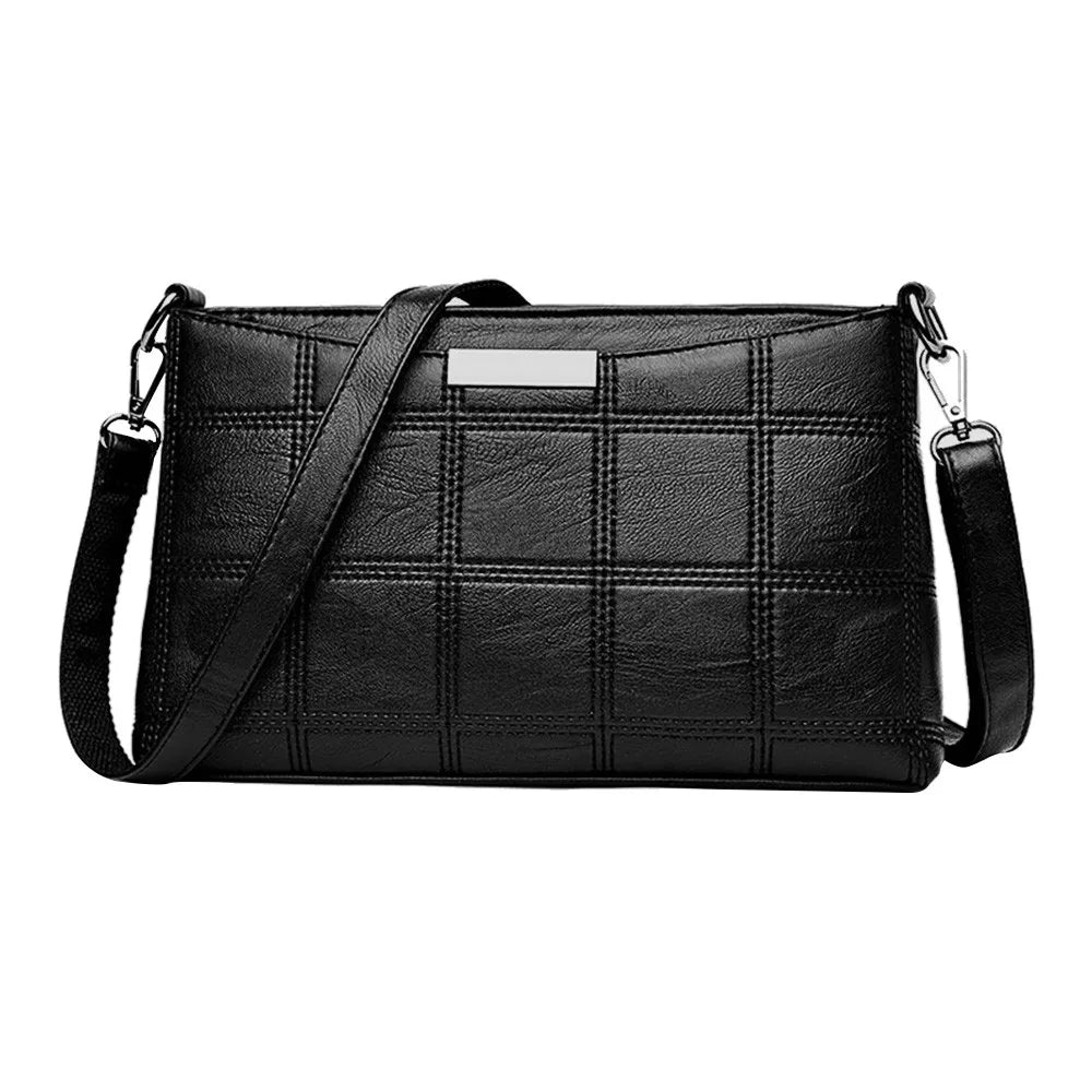 Leather Plaid Messenger Bag Small Square Package Shoulder Handbag