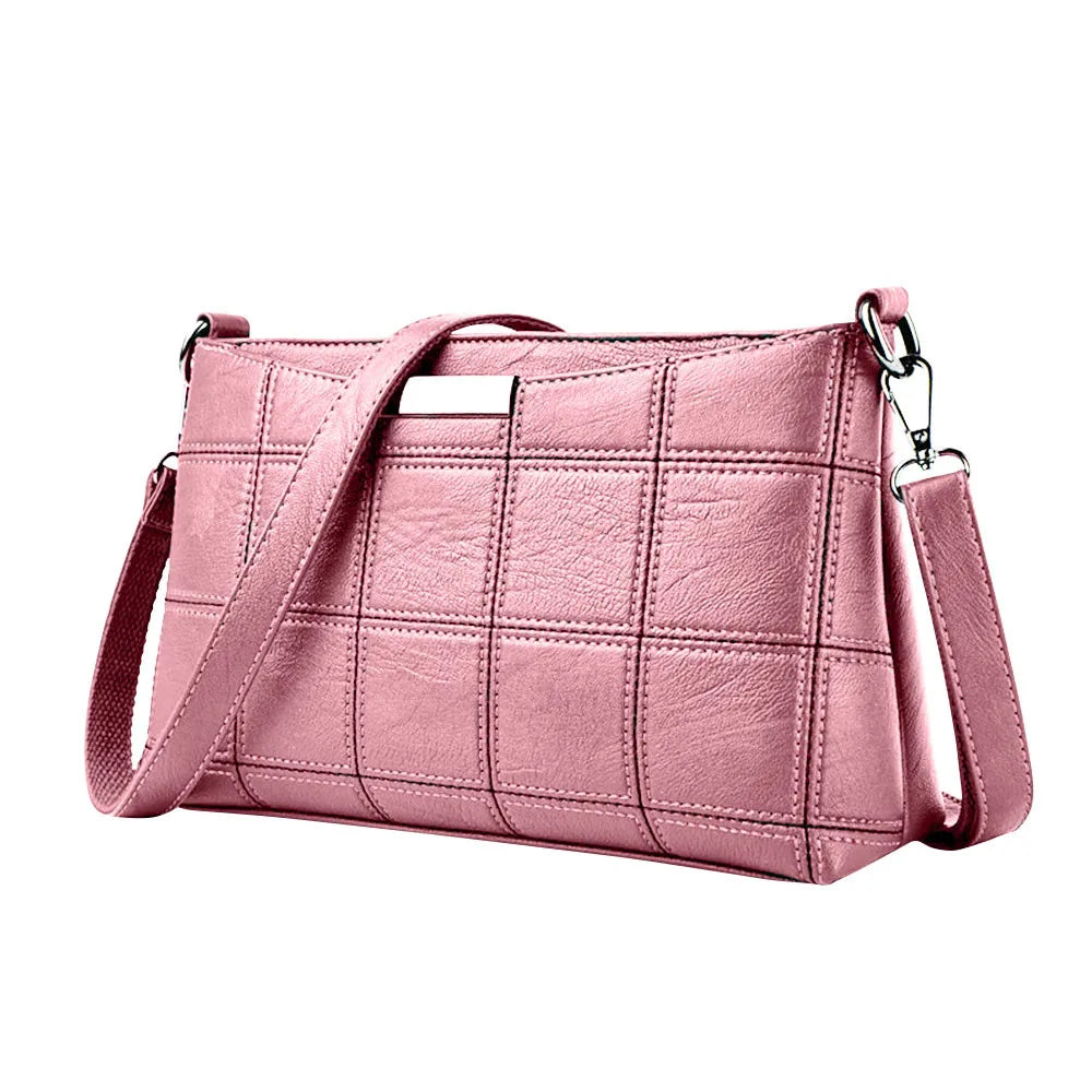 Leather Plaid Messenger Bag Small Square Package Shoulder Handbag