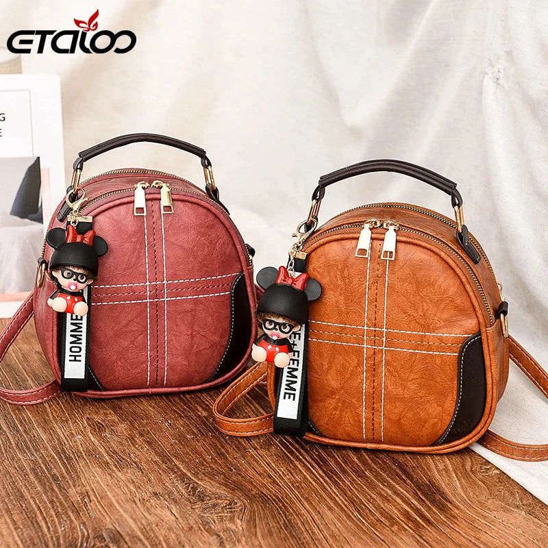 Leather Women Shoulder Bag Small Crossbody Handbag Casual Square Style