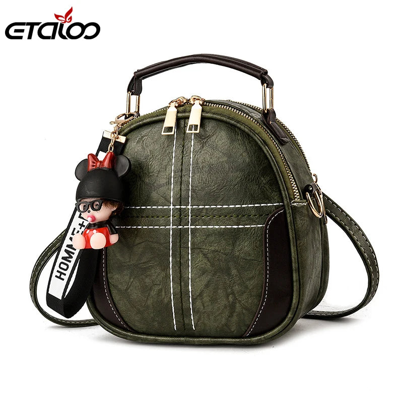 Leather Women Shoulder Bag Small Crossbody Handbag Casual Square Style