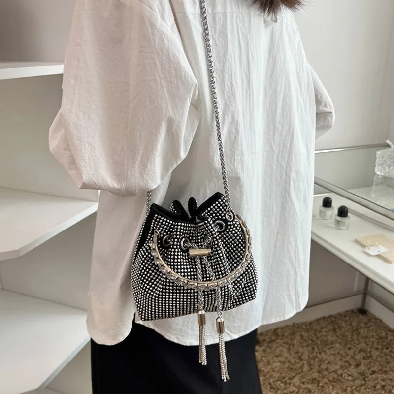 Diamond Drawstring Evening Vintage Shoulder Bag For Women