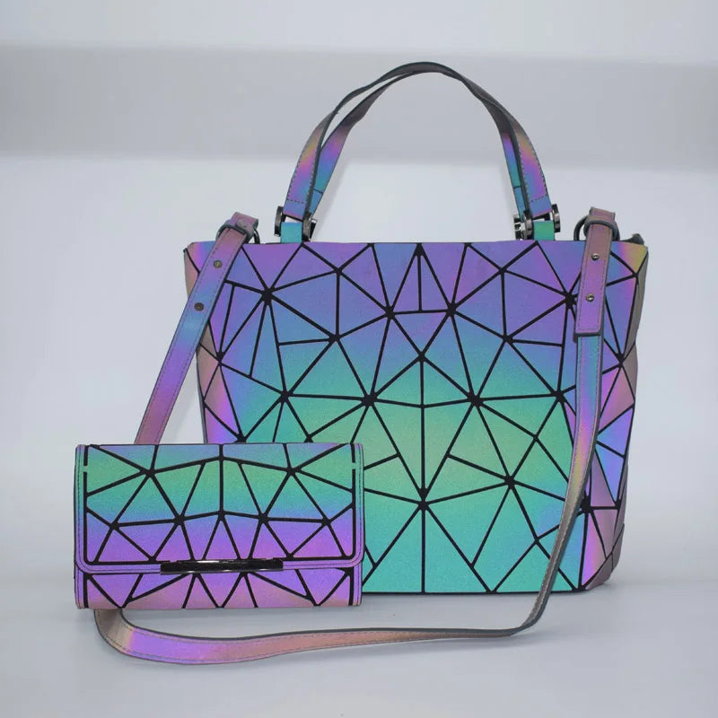 Luminous Geometric Bucket Bag Set with Shoulder Bag