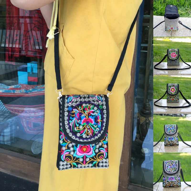 Vintage Floral Embroidered Crossbody Bag Women Handbag