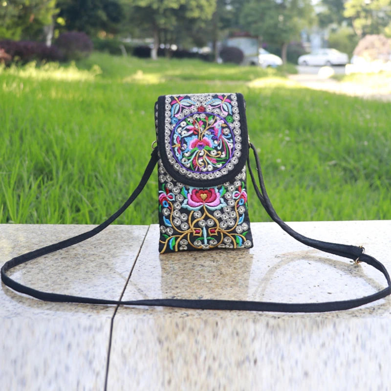 Vintage Floral Embroidered Crossbody Bag Women Handbag