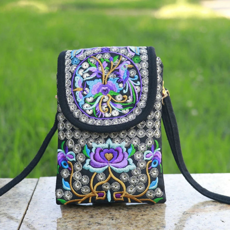 Vintage Floral Embroidered Crossbody Bag Women Handbag
