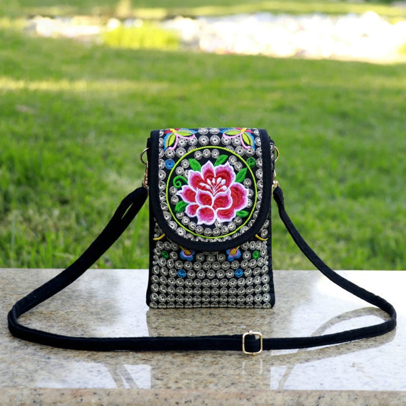 Vintage Floral Embroidered Crossbody Bag Women Handbag