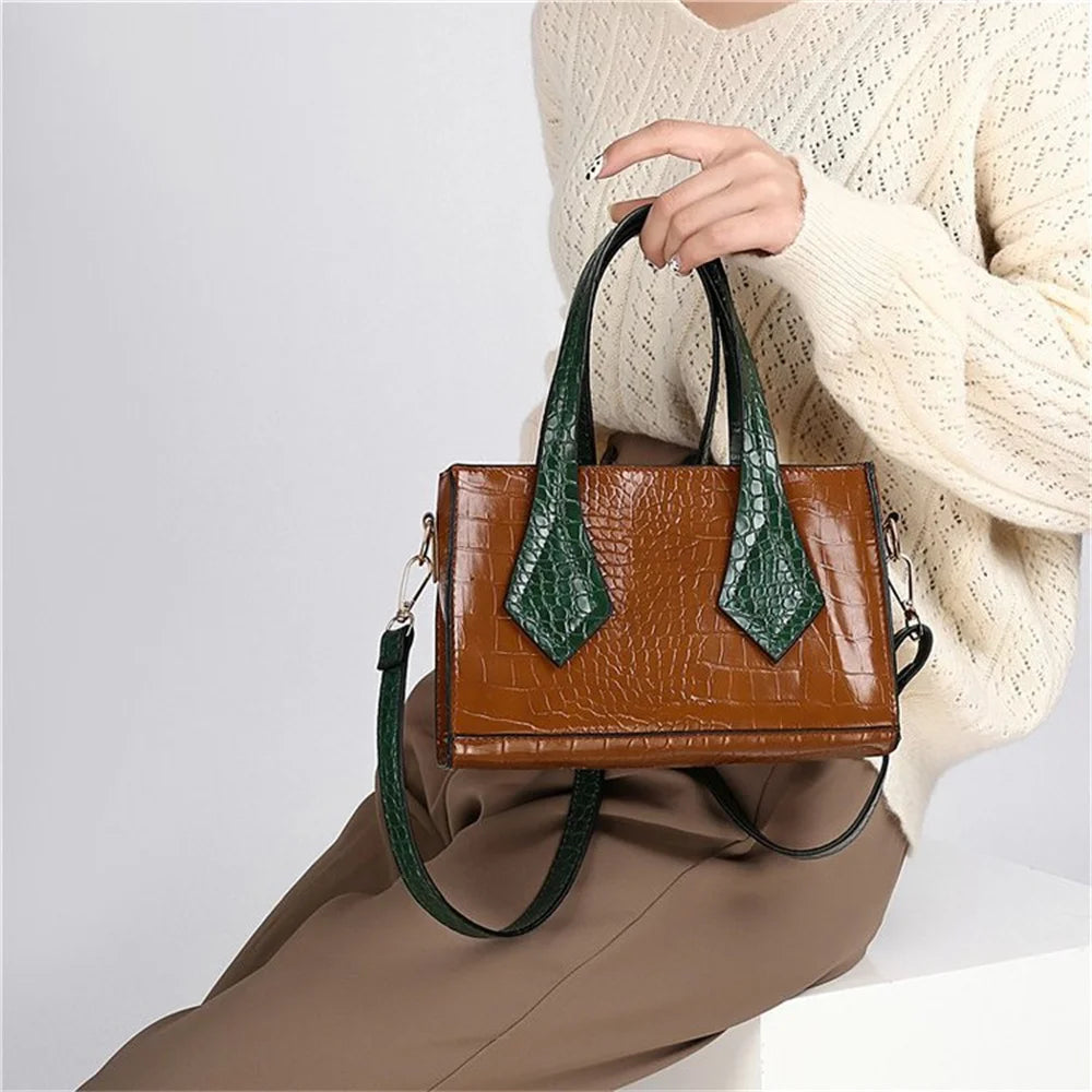 Women Stone Pattern Shoulder Bag Small Crossbody Top Handle Handbag