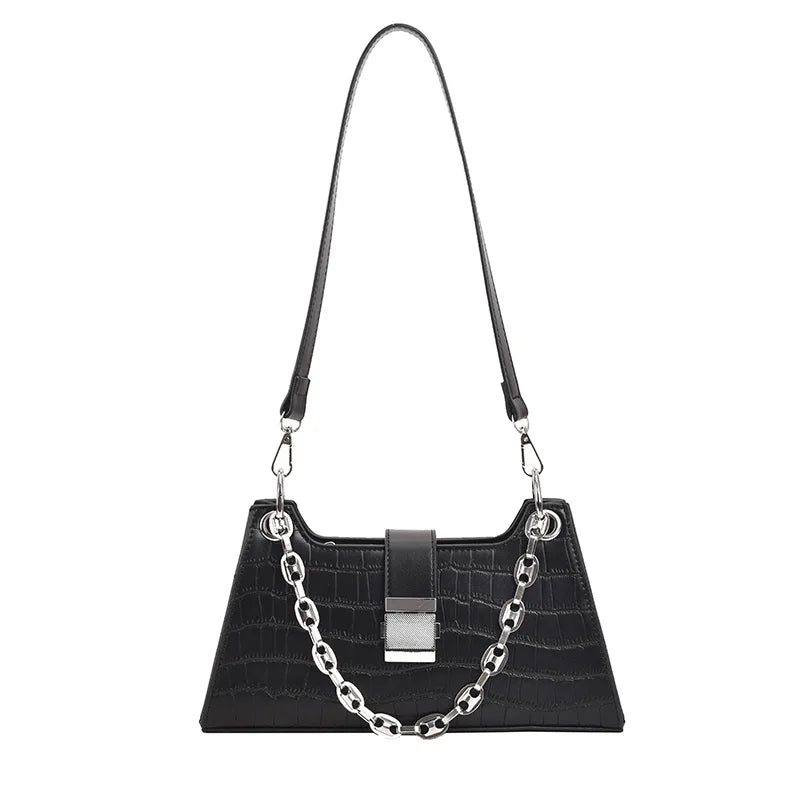 Stone Pattern Shoulder Bag Metal Chain Strap Crossbody Bag