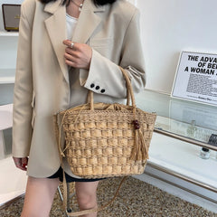 Woven Straw Beach Bag Large Capacity Tote Shoulder Bag Bohemia