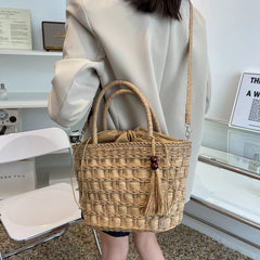 Woven Straw Beach Bag Large Capacity Tote Shoulder Bag Bohemia