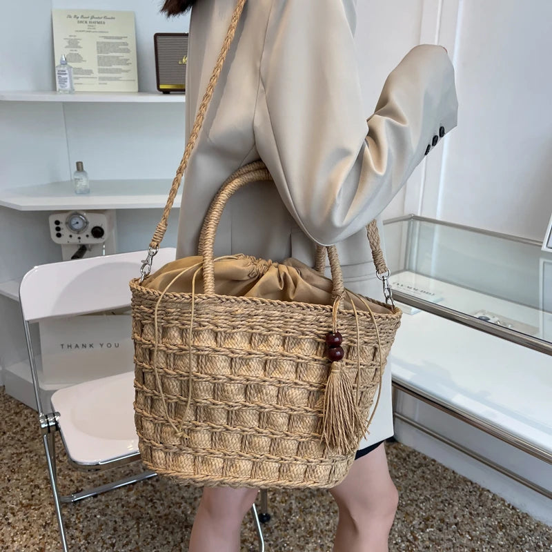 Woven Straw Beach Bag Large Capacity Tote Shoulder Bag Bohemia