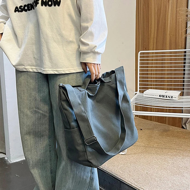 Canvas Shoulder Bag Large Tote Unisex School Bag
