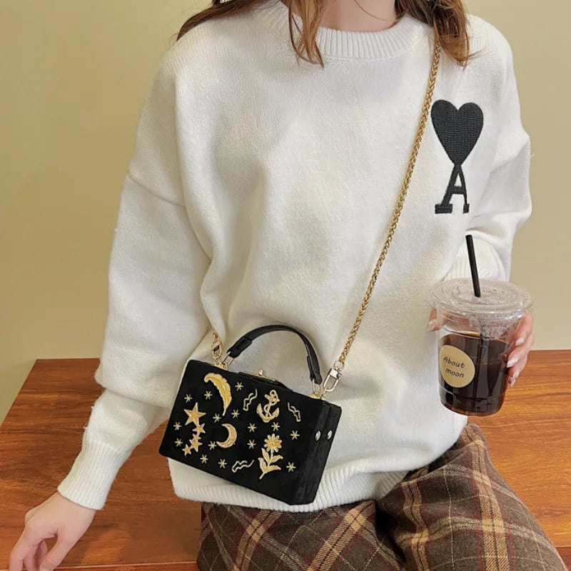 Vintage Star Moon Shoulder Messenger Bag with Chain