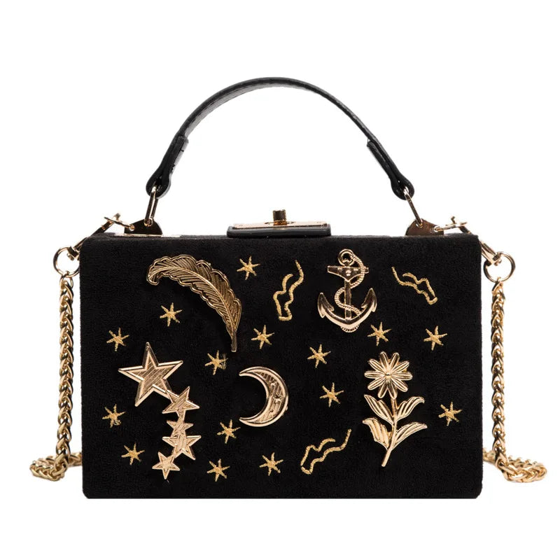 Vintage Star Moon Shoulder Messenger Bag with Chain