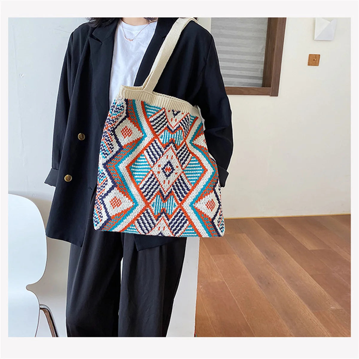 Bohemian Neutral Canvas Handbags Ethnic Shoulder Purses