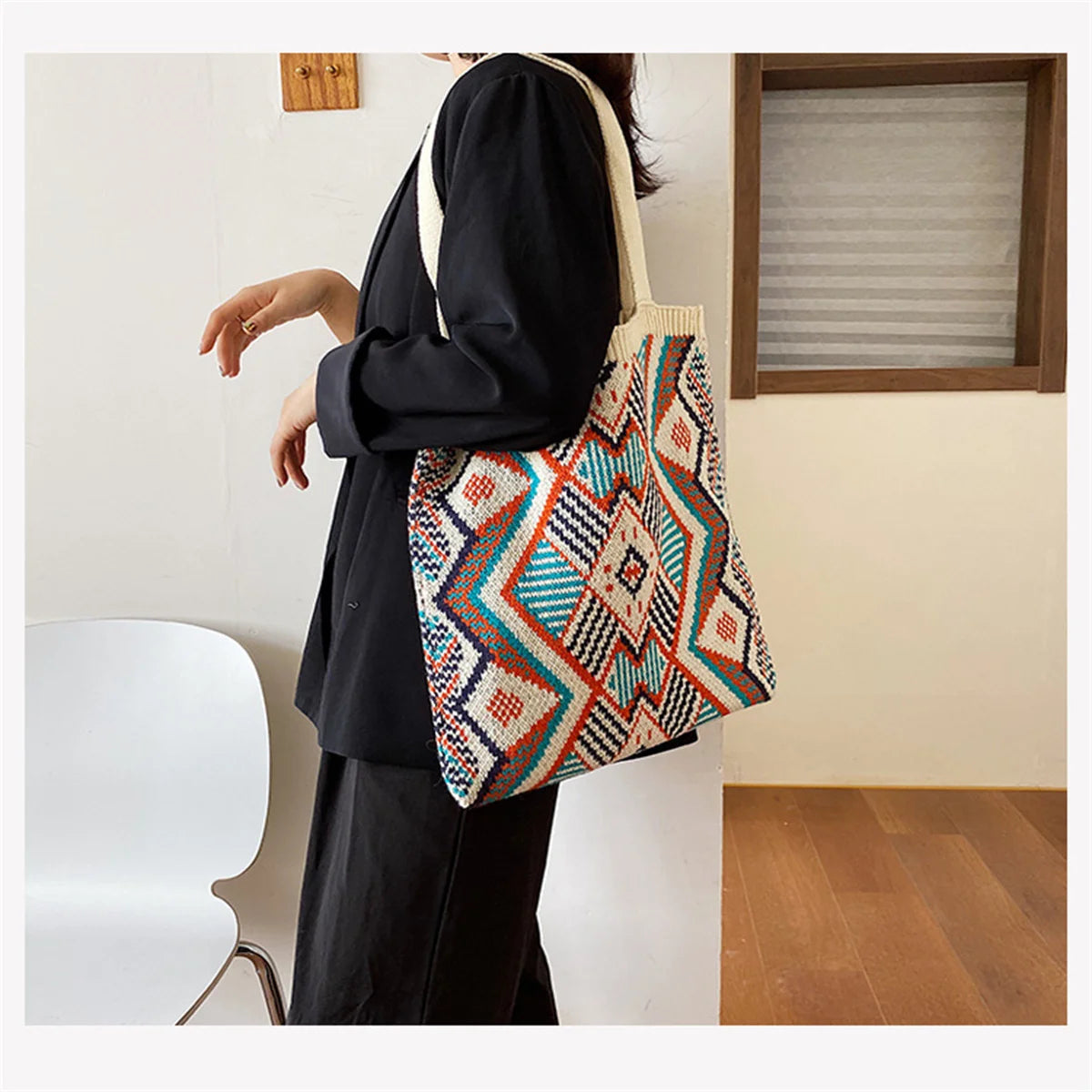 Bohemian Neutral Canvas Handbags Ethnic Shoulder Purses