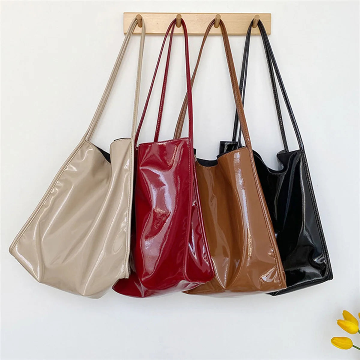 Retro Patent Leather Large Shoulder Handbag