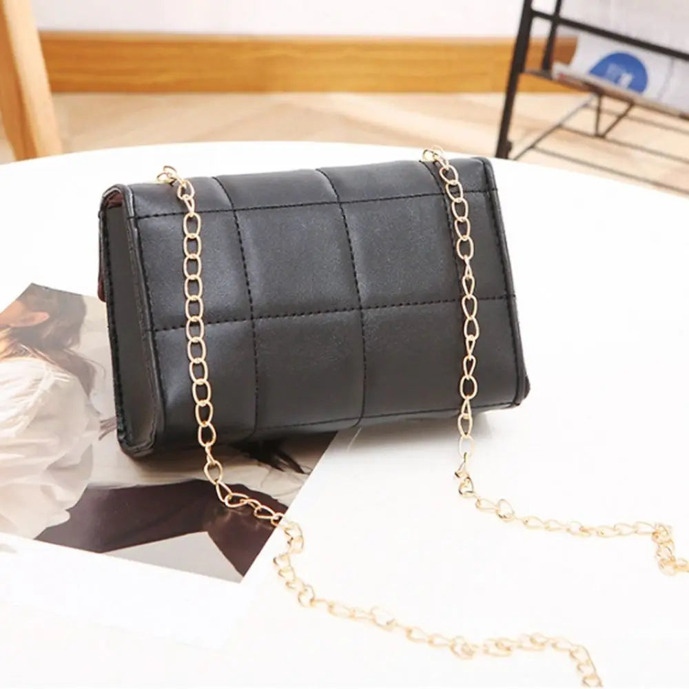 Plaid Embroidered Chain Small Square Bag Mini PU Leather Shoulder Crossbody Bags