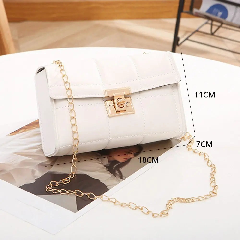 Plaid Embroidered Chain Small Square Bag Mini PU Leather Shoulder Crossbody Bags