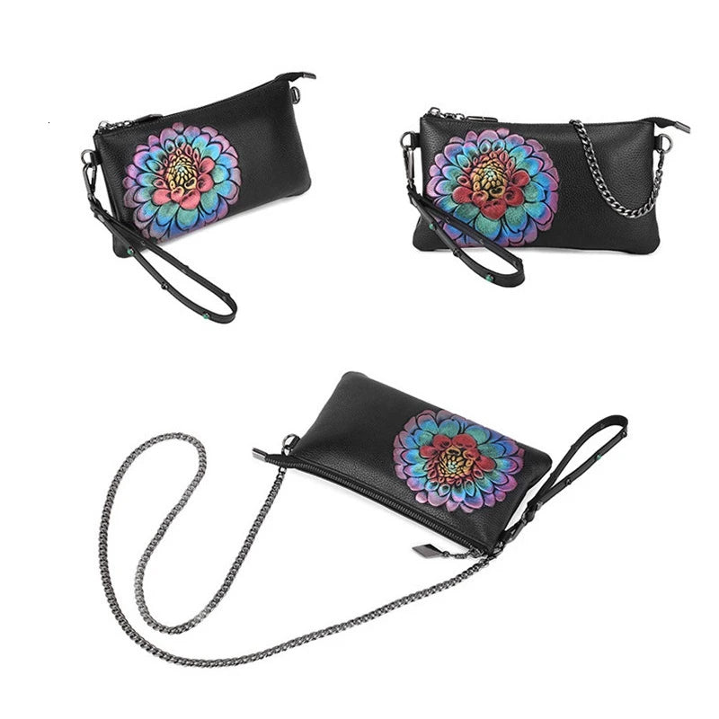 Flower Leather Messenger Bag for Women