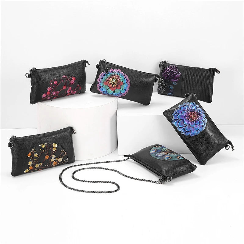 Flower Leather Messenger Bag for Women