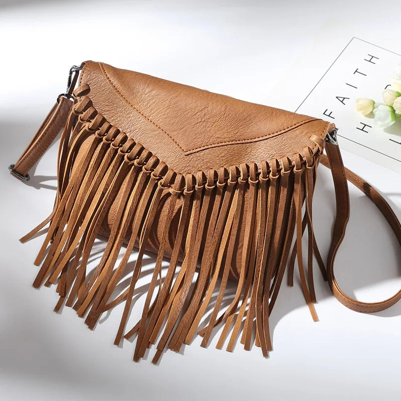 Women Crossbody Envelope Bag Soft PU Leather Tassel Shoulder Bag
